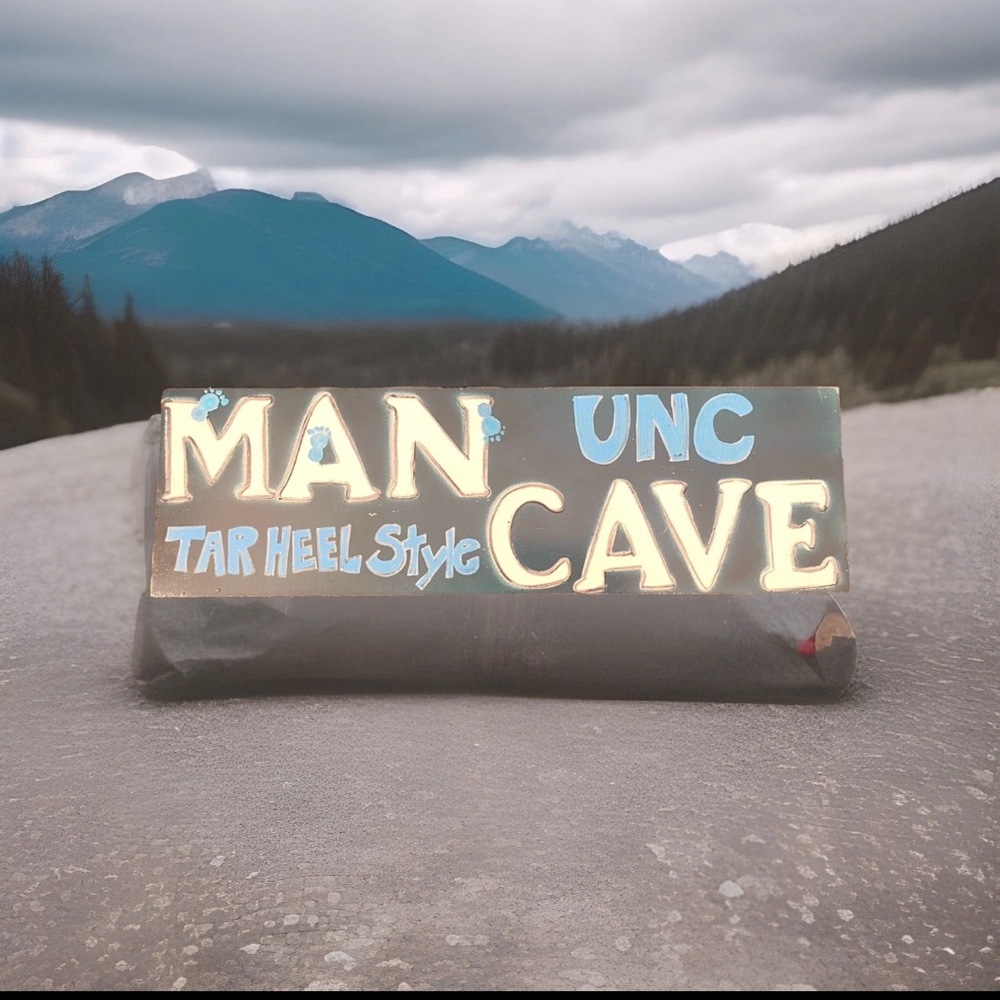 UNC TAR HEELS HAND MADE MAN CAVE WALL SIGN “UNC MAN CAVE TAR HEELS STYLE” 19.5X6